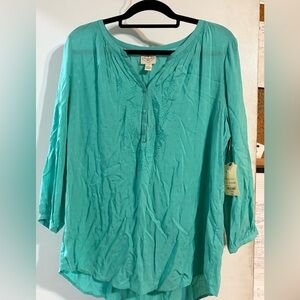 NWT St. John's Bay Blue Green 3/4 Sleeve Blouse